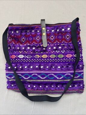 Raj Purple Embroidered Boho Tote with Multicolor Accents